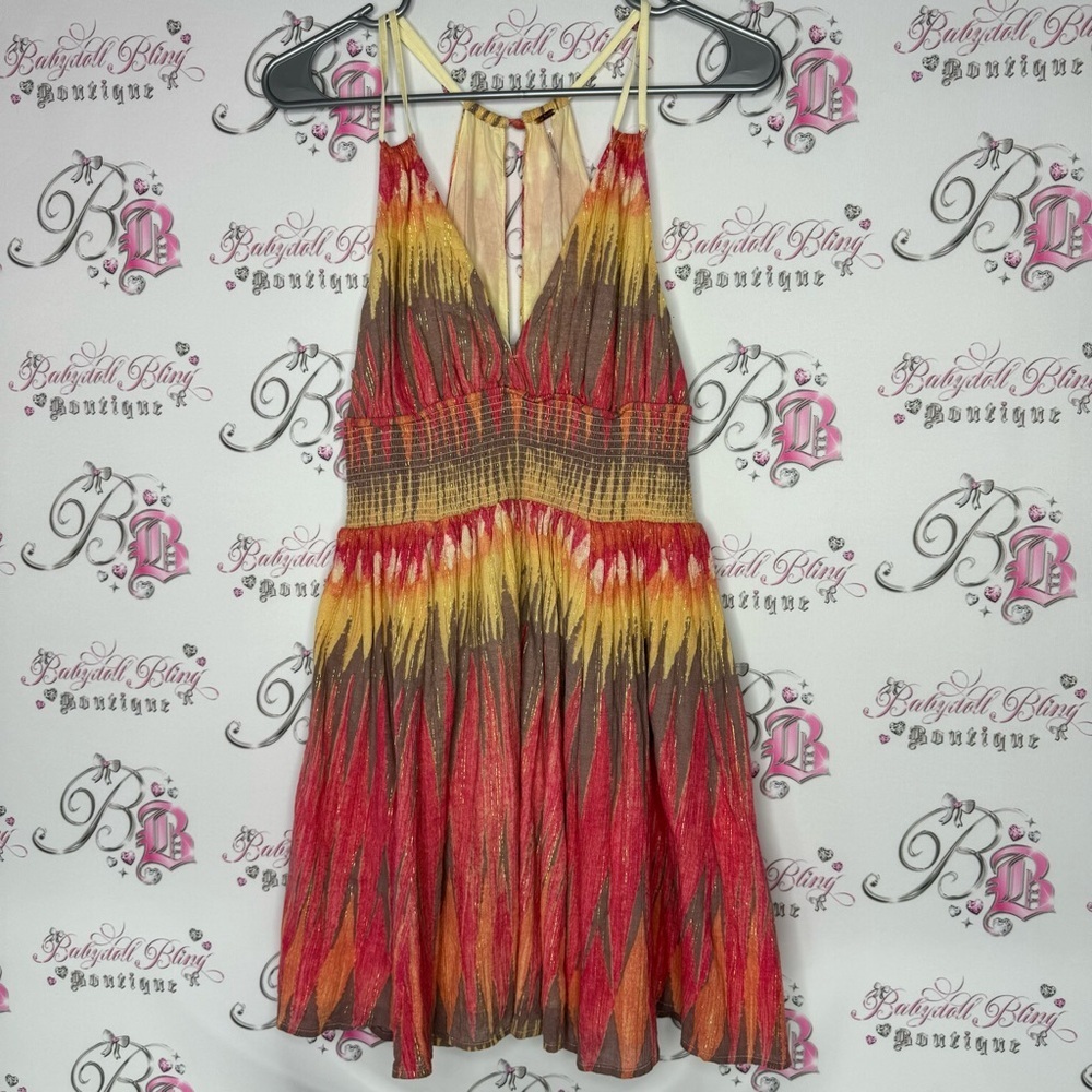 Free people dress Indian summer sunset 🌅 shimmer gold orange yellow red